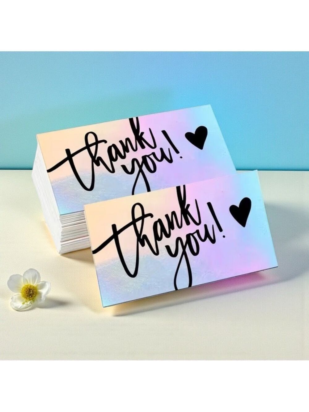 50 Holographic Thank You Cards with Black Script
